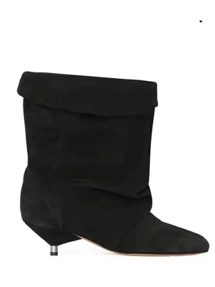 Autumn and Winter New Women's Slim Heel Short Boots, European and American Fashionable Pointed Low Heel Plus Ankle Boots