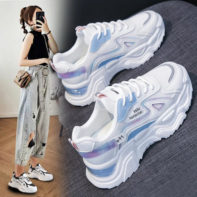 Sneakers Women Platform Hollow-out Breathable Flat Shoes Woman Shoes Green Casual Trainers Ladies Chunky Sneakers Women Shoes