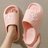 Summer Slippers Women Shoes Beach Slides Cartoon Bear Flip Flops Men'S Slipper Indoor Bathroom Anti-Slip Shoes Couple Sandals