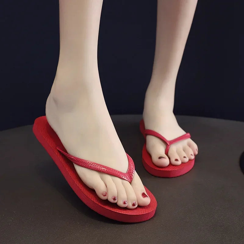 Solid Color Non-slip Leisure Couple Slippers Women Summer Beach Slippers Outdoor Women Flip Flops Breathable Beach Sandals Women