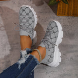Women's Mesh Knitting Flat Shoes Lace-up Round Toe Breathable Sneakers Women Autumn Soft Sole Footwear Ladies Wedge Sport Shoes