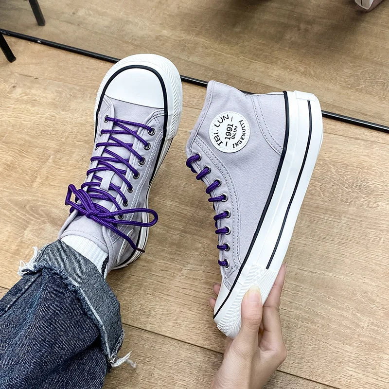 Women's Canvas Shoes 2024 Spring Lace Up Round Toe Causal Flat Shoes Student Sneakers Girls Skateboard Vulcanized Tennis Women