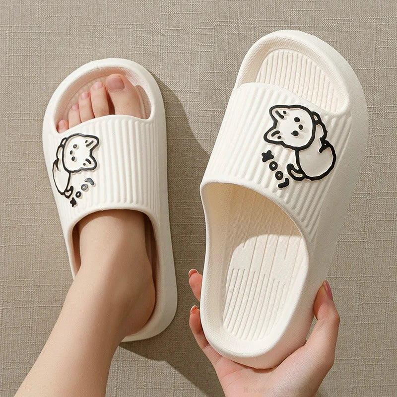 Summer Slippers Women Shoes Beach Slides Cartoon Bear Flip Flops Men'S Slipper Indoor Bathroom Anti-Slip Shoes Couple Sandals