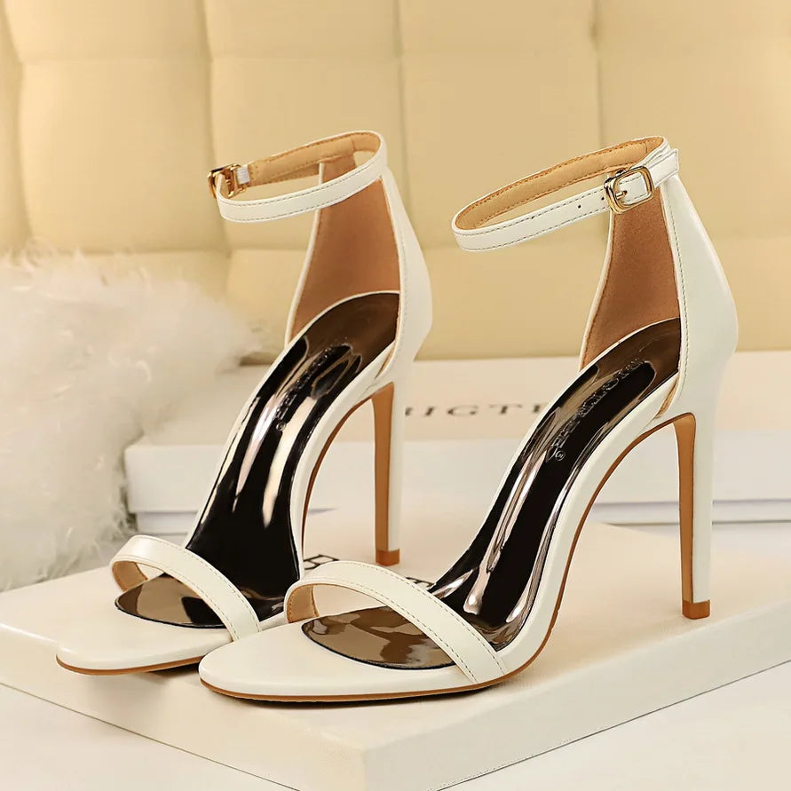 Summer Women 10cm High Heels Fetish Sandals Lady Gladiator Strap Leather Silver Sandles Fashion Platform Nightclub Party Shoes