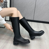 LazySeal Black White Knee Boots Square Toe Autumn Winter Zipper Fashion Women Boots 4.5cm Med Heels Modern Boots Big Size 44