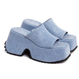 Punk Chunky Heels Mule Shoes Sandals For Women Rivet Platform Slide Sandals Open Toe 2024 Summer Trendy Shoes Street Women Shoes