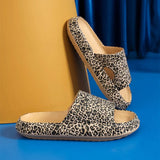Fashion Leopard Home Slippers Women Soft Sole Non Slip Indoor Bathroom Slippers for Adults Summer Thick Platform Slides Female