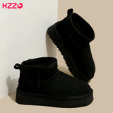 KZZO 2023 Australia Sheepskin Leather Ultra Mini Platform Snow Boots Women Natural Wool Fur Ankle Thick Sole Winter Warm Shoes