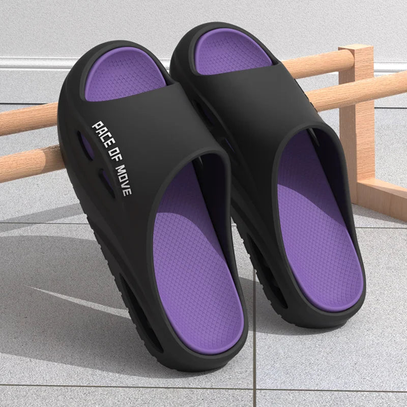 Couple Slippers Open Toe Cool Slippers Indoor Outdoor Walk Soft Thick Soled Shower Non-Slip Color Block Fashion Beach Slippers