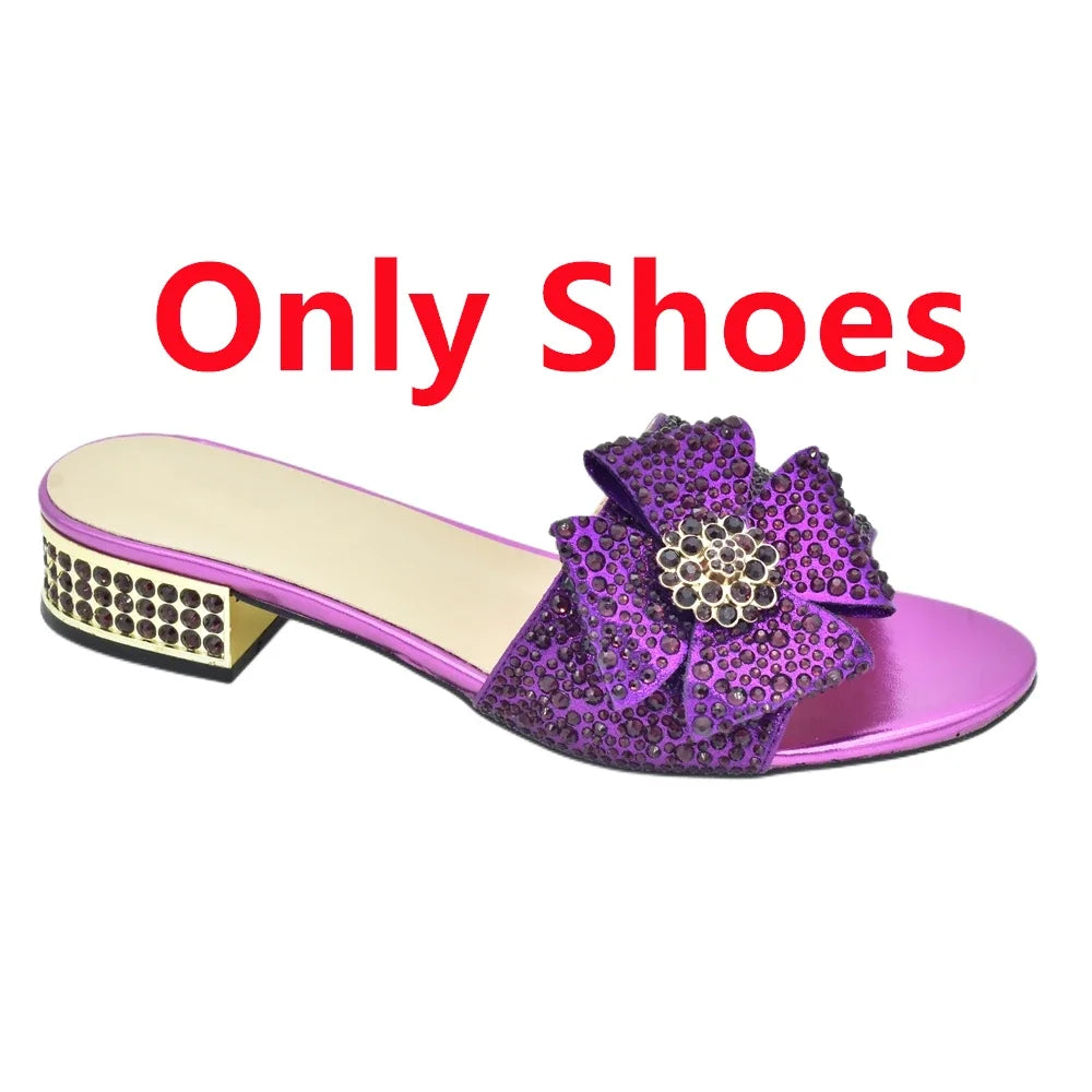 Italian Shoes and Bags Matching Set Decorated with Rhinestone Shoes for Women 2024 Designer Luxury Low Heels Slip On Party Pumps