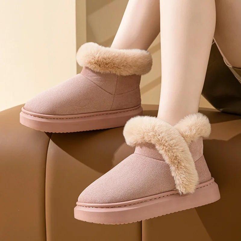 Evshine Winter Fur Fluffy Snow Boots For Women Warm Plush Lined Cotton Boots Soft Cozy House Cotton Shoes Casual Fuzzy Snow Boot