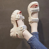 Female Sandal 2023 Summer Comfort Shoes for Women Strappy Heels All-Match Cross-Shoes Clogs Wedge Increasing Height Girls Sports