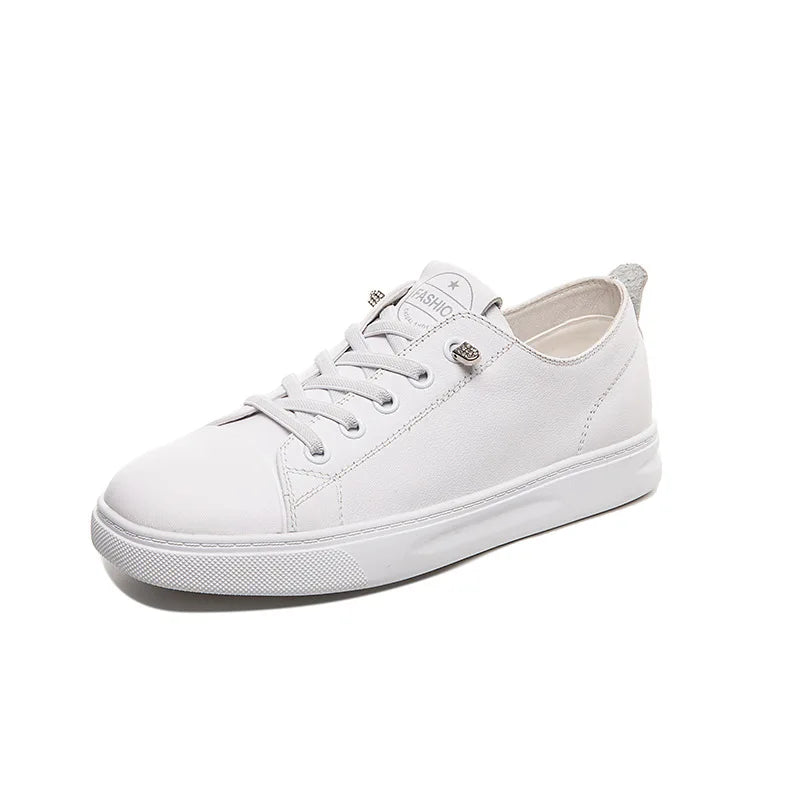 Comemore Spring High Top Spring Vulcanized Flat Shoes Female Fashion Ladies Sports Casual White Genuine Leather Women Sneakers