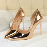 Women 10.5cm High Heels Pumps Lady Stripper Metallic Leather Scarpins Wedding Stiletto Heels Party Silver Champagne Gold Shoes