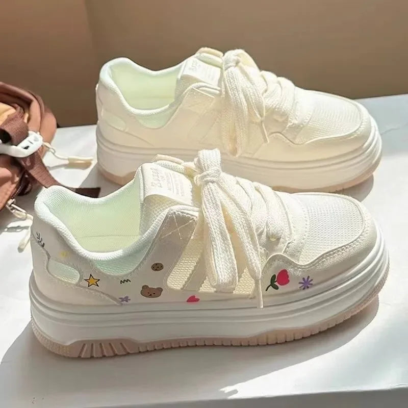 Cute Cartoon Designer Sneakers Women 2024 Summer Breathable Mesh Women's Vulcanized Shoes Casual Fashion Student Platform Shoes