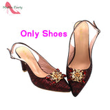 Fuchsia Color Italian Classics Design African Women Shoes and Bag Set High Quality with Shinning Crystal for Wedding Party