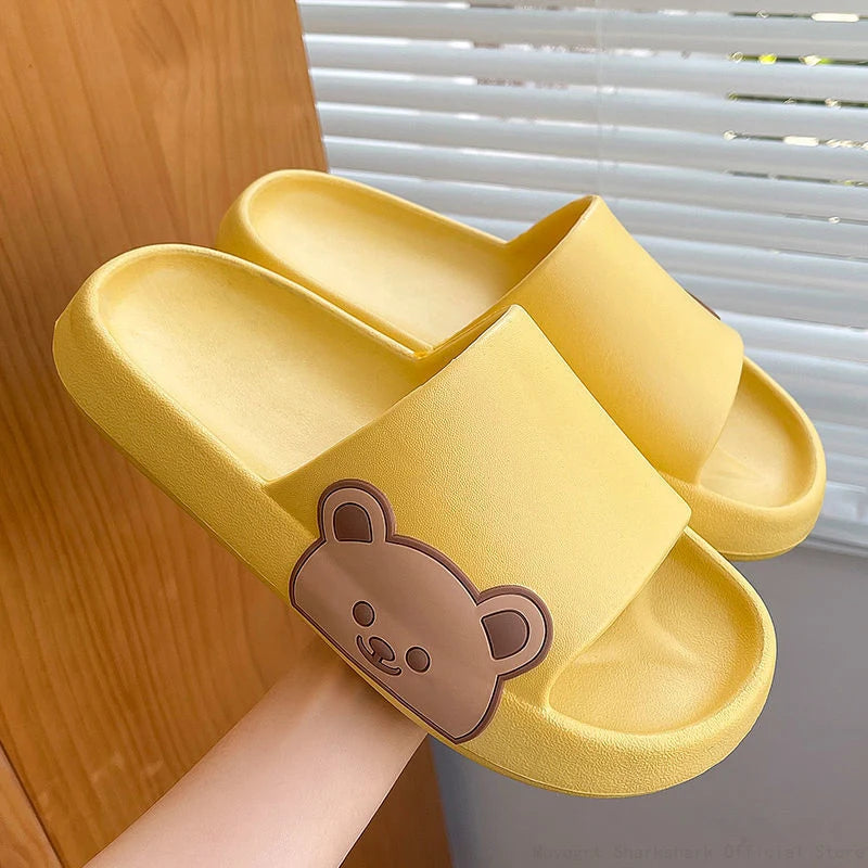 Summer Slippers Women Shoes Beach Slides Cartoon Bear Flip Flops Men'S Slipper Indoor Bathroom Anti-Slip Shoes Couple Sandals