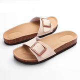 Kidmi Women Clogs Slippers Summer Clogs Flat Sandals Cork Mules Beach Slides With Double Buckle 2024 Outdoor Women Flat Sandals