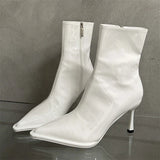 Eilyken Fashion Soft Leather Low Heel Zippers Women Ankle Boots Pointed Toe Spring Autumn Outdoor Short Ladies Shoes