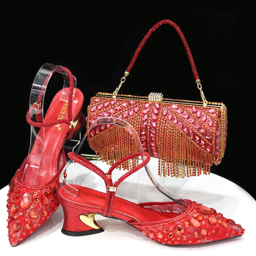 Fashion Gold Color  Slippers Nigerian Party Italian Design Ladies Shoes and Bag Set Decorated With Rhinestone and Metal