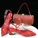 Fashion Gold Color  Slippers Nigerian Party Italian Design Ladies Shoes and Bag Set Decorated With Rhinestone and Metal