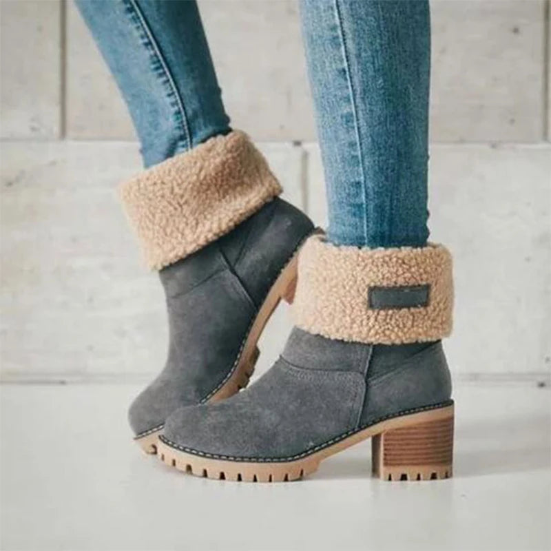 New Women Boots Winter Outdoor Keep Warm Fur Boots Waterproof Women's Snow Boots Thick Heel With Round Head Short Boot