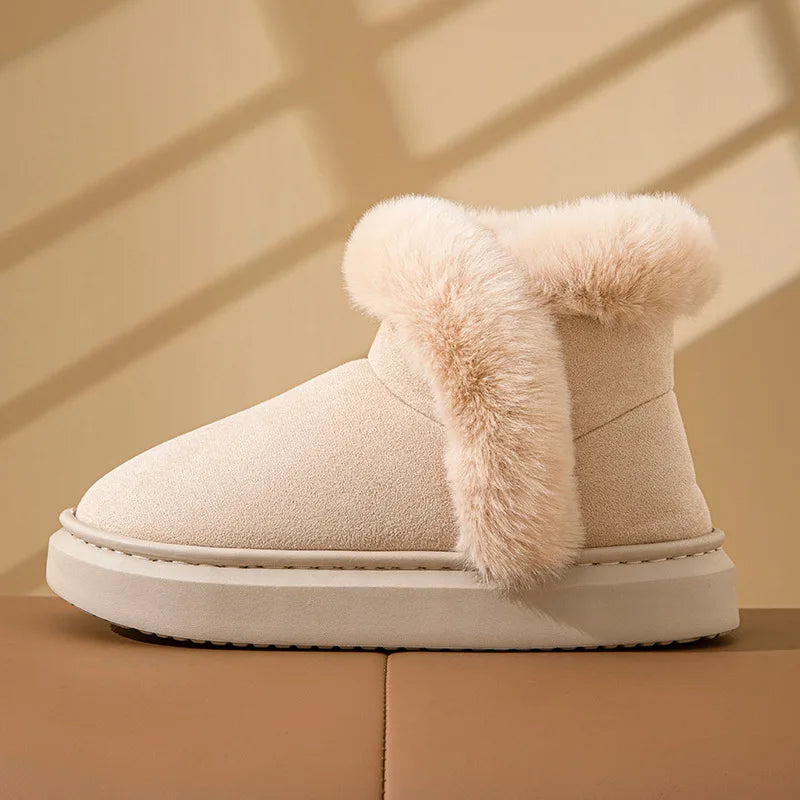 Evshine Winter Fur Fluffy Snow Boots For Women Warm Plush Lined Cotton Boots Soft Cozy House Cotton Shoes Casual Fuzzy Snow Boot