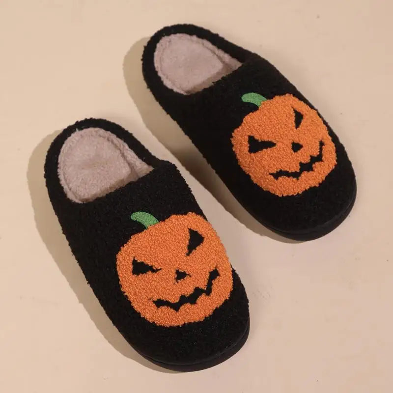 Cotton Fluffy Slippers Home Cartoon Pumpkin Platform Plush Slides Couple 2025 Funny Halloween Casual Designer Shoes Women Indoor
