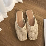 Fretwork Heels Shoes Ladies' Slippers Luxury Slides Cover Toe Slipers Women Female Mule Flat Summer Designer Soft 2024 Mules Cas