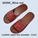 Genuine Cow Leather Slippers Homes in indoor slipper summer men women elderly non-slip cool sandals casual single Slides shoes