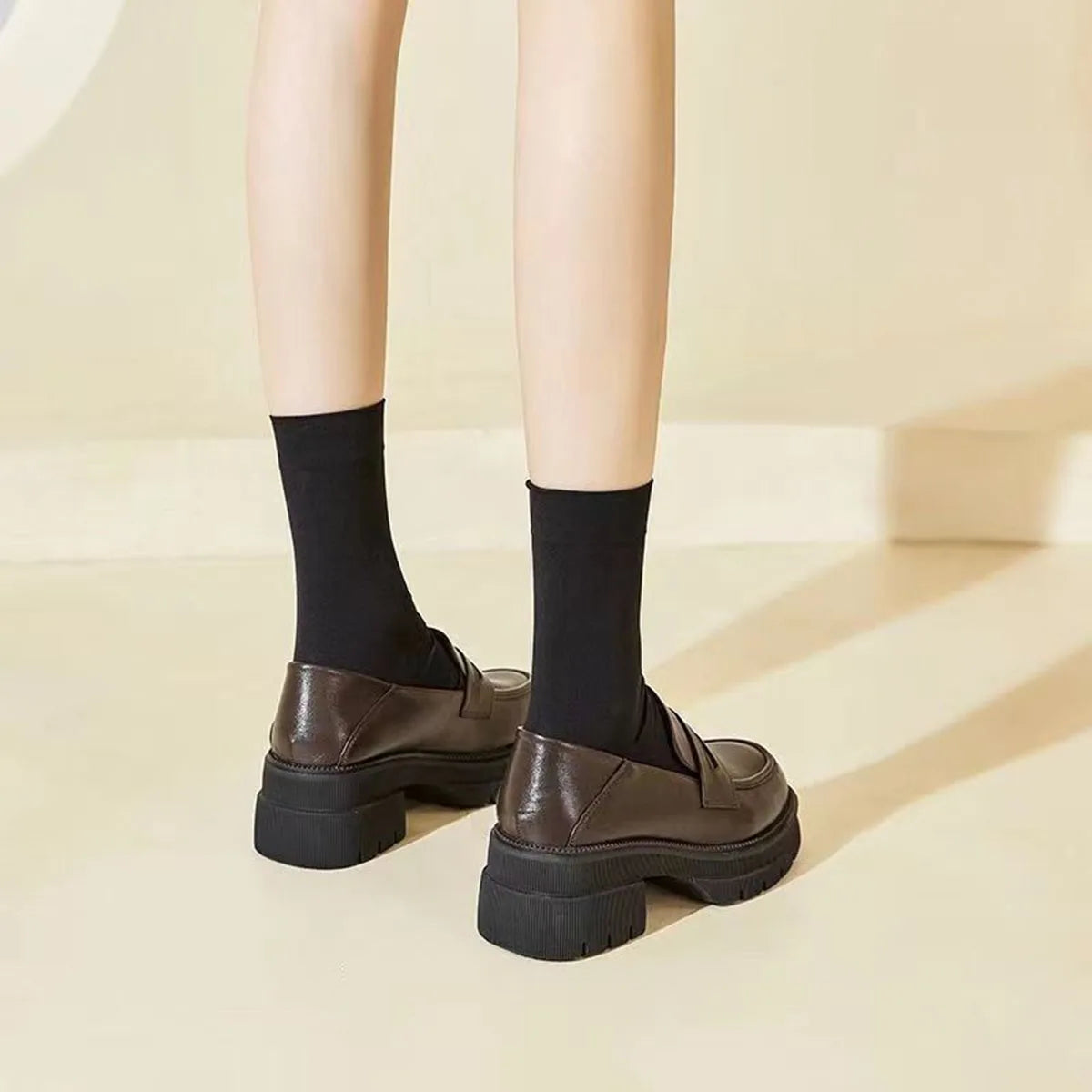 Spring Summer Casual College Style PU Pumps Women Japan School Uniform Shoes Loafers Solid Color Black Brown Soft Breathable