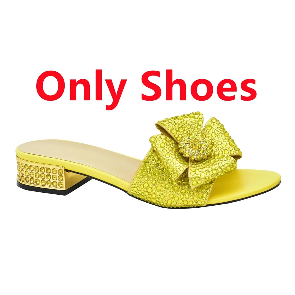 Italian Shoes and Bags Matching Set Decorated with Rhinestone Shoes for Women 2024 Designer Luxury Low Heels Slip On Party Pumps