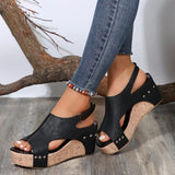 Women Wedge Sandals Summer Footwear Black Platform Sandals for Women Rubber Sole Buckle Peep Toe Elegant Woman's Shoes Sandalias