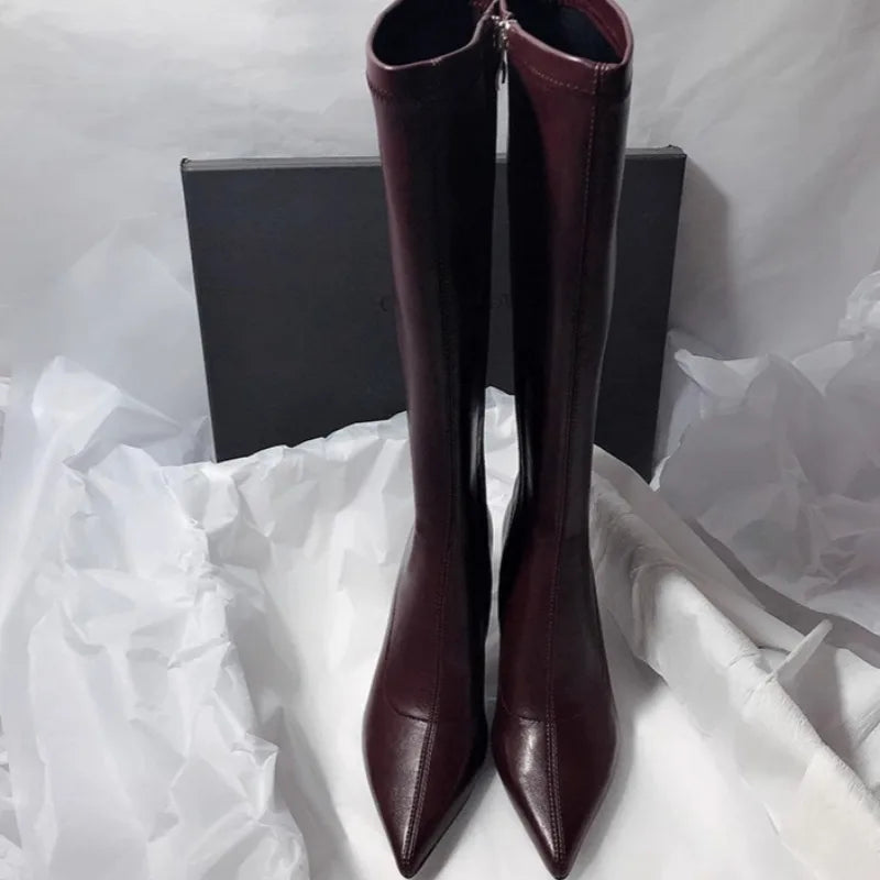 Winter New Thin Heel Cotton Boots Women's Fashion Pointed Side Zipper Anti-slip Wear-resistant High Boots