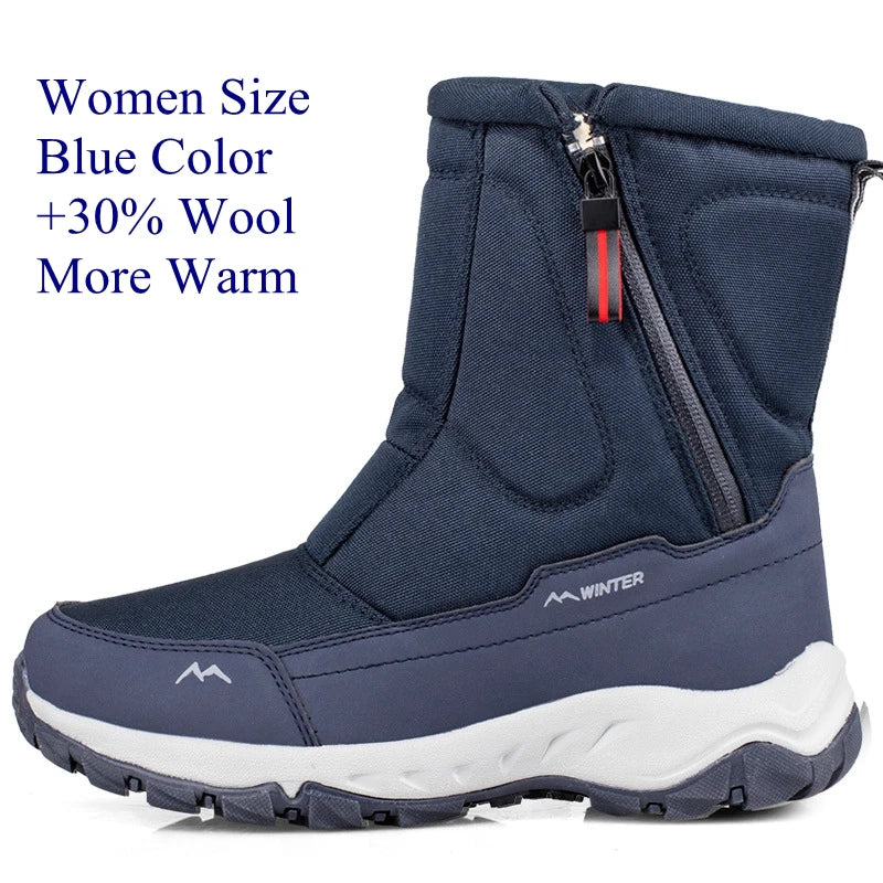 2023 New +30% Wool Women Snowboots More Warm Winter Shoes Non-Slip Waterproof Men’s Snow Boots Big Size 36-45 Outdoor Shoes