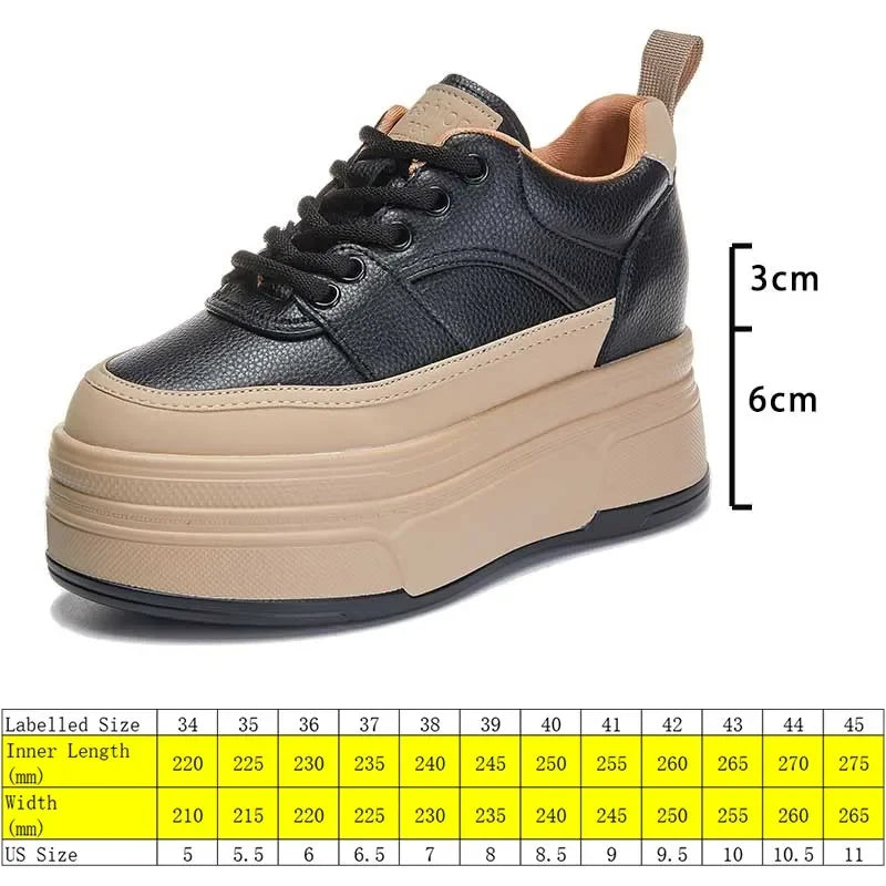 Fujin 9cm Cow Genuine Leather Women Casual White Platform Wedge Skateboard Hidden Heel Shoes Shoes Vulcanize Chunky Sneakers