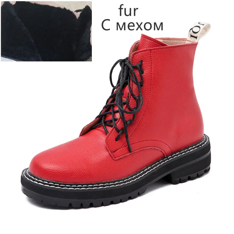DIMANYU Women Ankle Boots2024 New Genuine Leather Winter Thick With Fur Ladies Short Boots Motorcycle Martn Boots Women