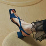 Sandals Women Summer Shoes Woman 2023 Flip Flops Chunky Blue Heels Medium Heel Dress Slides Roman Elegant Sexy Fashion Footwear