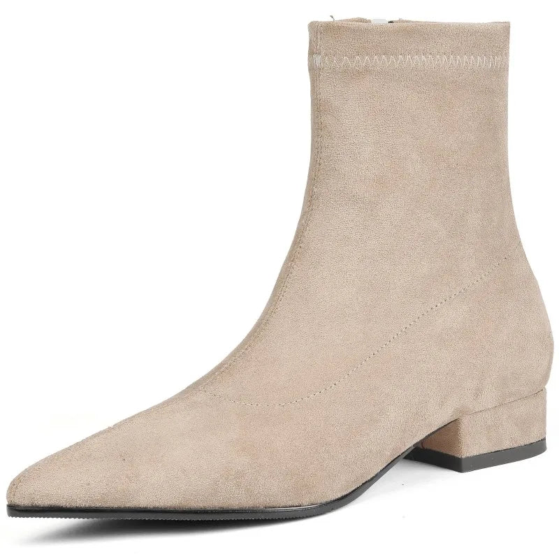 Suede Leather Women's Ankle Boots Elegant Point Toe Brown Black Short Boot Autumn Winter Shoes 2024 Western Brand Designer