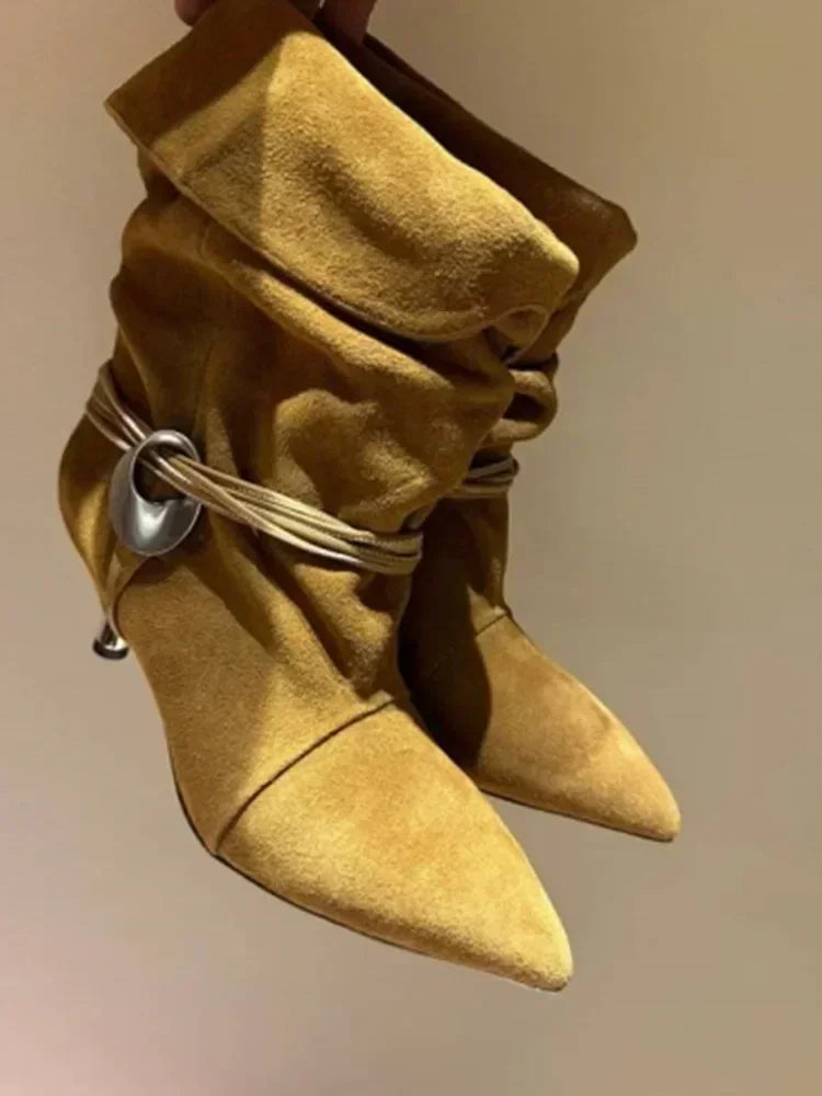 Autumn and Winter New Women's Slim Heel Short Boots, European and American Fashionable Pointed Low Heel Plus Ankle Boots