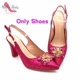 Fuchsia Color Italian Classics Design African Women Shoes and Bag Set High Quality with Shinning Crystal for Wedding Party