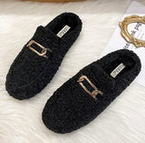 Winter Warm Plush Mules Women One Band Fur Slippers Cozy Cotton Shoes Woman Flats Cover Toe Fleeces Slides Femme Wool Pantuflas