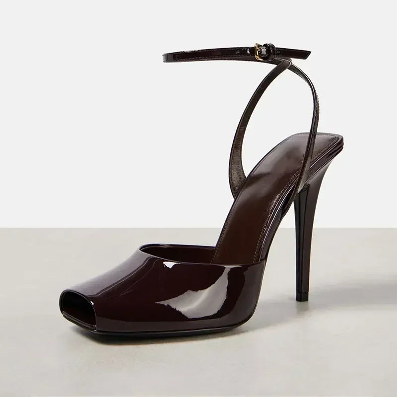 2025 Women's High-heeled Fish Mouth Buckle Sandals with European and American Sexy Fashion Stage Walking Shoes Banquet Shoes