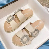 2023 rhinestone crystal buckle slippers women brand design crystal double flip flops female platform slides sandals big size 43