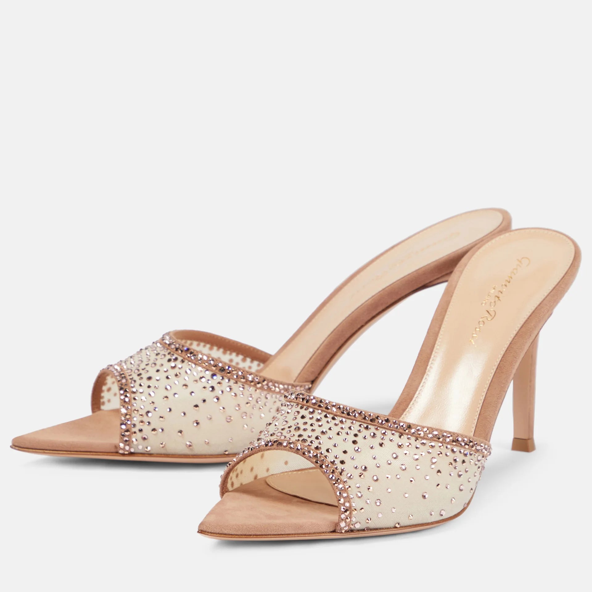 Fashionable Versatile High Heel Slippers Pointed Toe Rhinestone Decorated One-piece Strap Sandals Casual Elegant Ladies Shoes