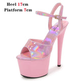 Women Sexy Show Sandals 15 17 20CM High Heels Sexy Platform Laser Color Sandals Girls Shoe for Party Club Striptease Shoes