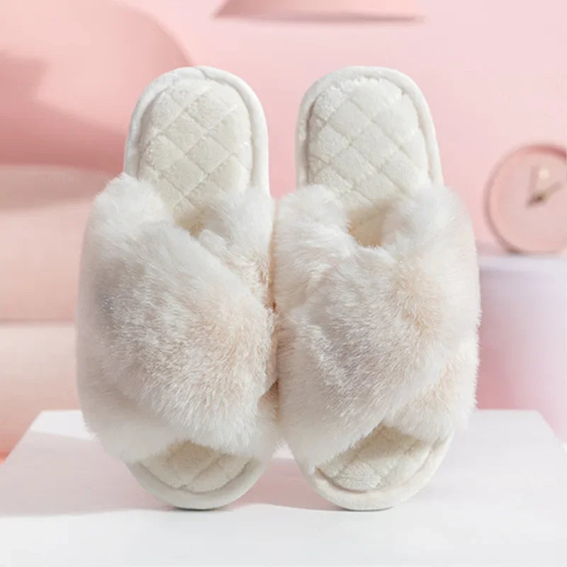 Women Slippers New 2023 Fur Indoor Fashion Woman Shoes Daily Vacation Shoes Ins Style Footwear Size 36-41