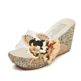 Summer Wedges Sandals Women Sexy Crystal Transparent High Heels PVC Slippers String Bead Platform  Fashion Shoes