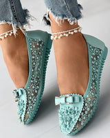 Chaussures d'été respirantes et vulcanisées de couleur unie, mocassins à broderie florale et nœud papillon pour femmes, baskets à fleurs antidérapantes