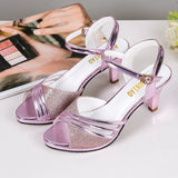 New Women Sandals 2023 Summer Shoes Woman Dress Shoes Bling Weddging Shoes Silver High Heels Peep Toe Ladies Shoes Zapatos Mujer